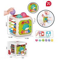 Музичний куб 688-87 7 в 1: піаніно, пальчикові ігри, брязкальце, сортер, рухомі шестерні, пірамідка, прорізувачі, мелодії, підсвічування, звукові