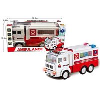Спецтехніка JY 693 “Швидка допомога”, підсвічування, звуки транспорту, сирена, колесо вільного ходу, в коробці
