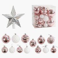 Новорічні прикраси C 67556 30 штук, кульки, зірочка-верхівка, у слюді