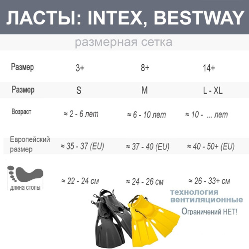 Ласти для плавання Intex 55634 (розмір: M, вік: 8+, 37-40(EU), під стопу: ≈ 24-26 см.) фото 4