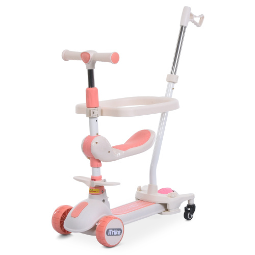 Самокат-беговел триколісний iTrike JR3-186-P (колеса: передні Ø4,33"/заднє Ø3,15"/PU, рама пластик/складна, сидіння, бампер, батьк. ручка, до 25 кг)